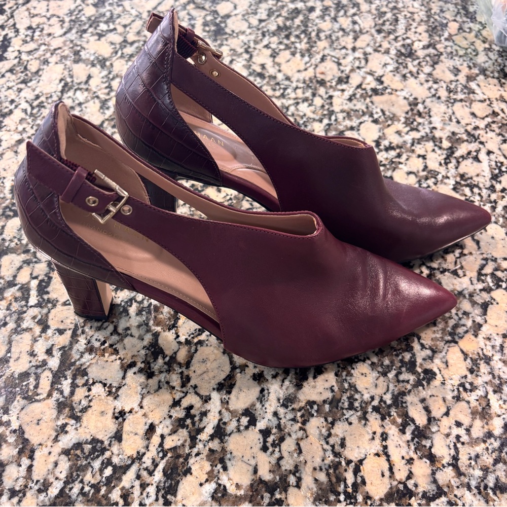 Cole Haan Burgundy Pointed Toe Cutout Slingback Heels